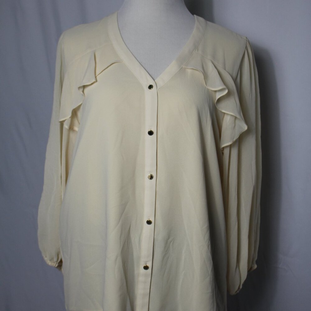 Calvin Klein Beige Long Sleeve Ruffled Top Women's XL